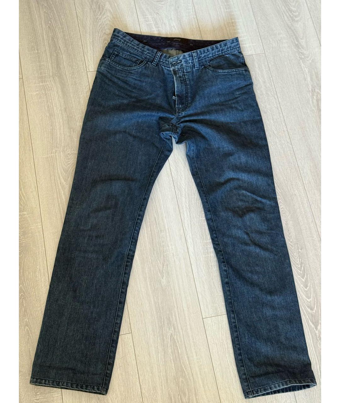 BRIONI Темно-синие хлопковые прямые джинсы, фото 8