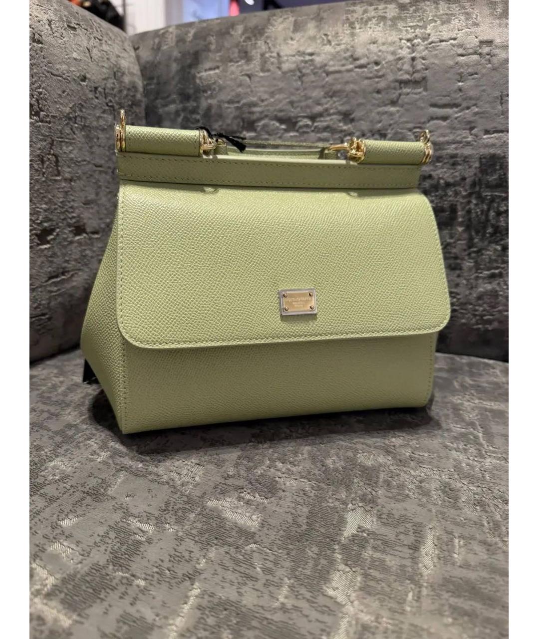 DOLCE&GABBANA Зеленая кожаная сумка с короткими ручками, фото 2