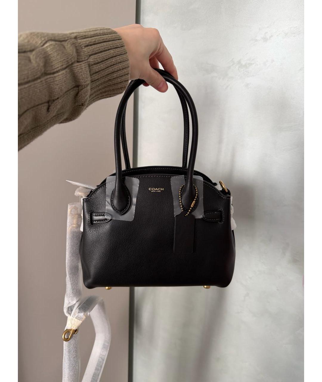 COACH Черная кожаная сумка с короткими ручками, фото 2