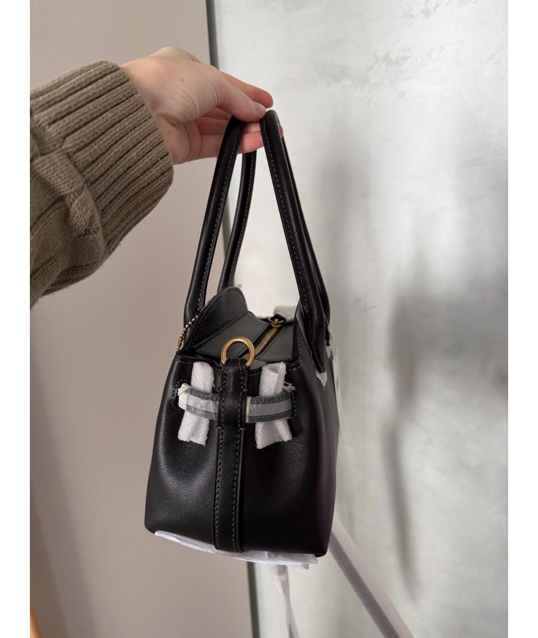 COACH Черная кожаная сумка с короткими ручками, фото 6