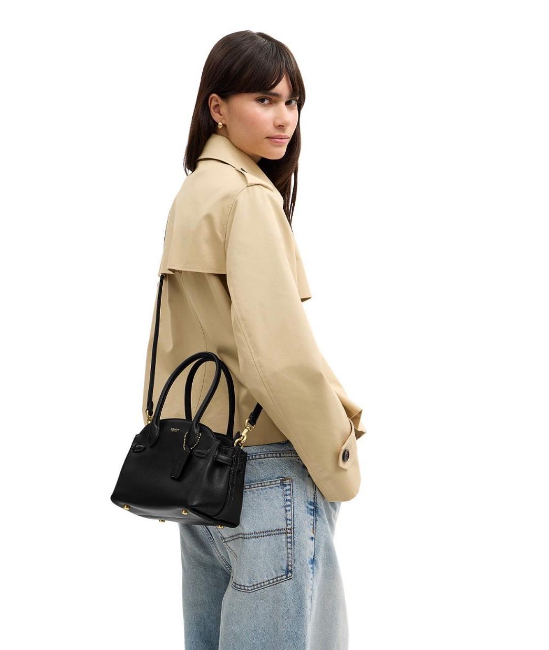 COACH Черная кожаная сумка с короткими ручками, фото 3