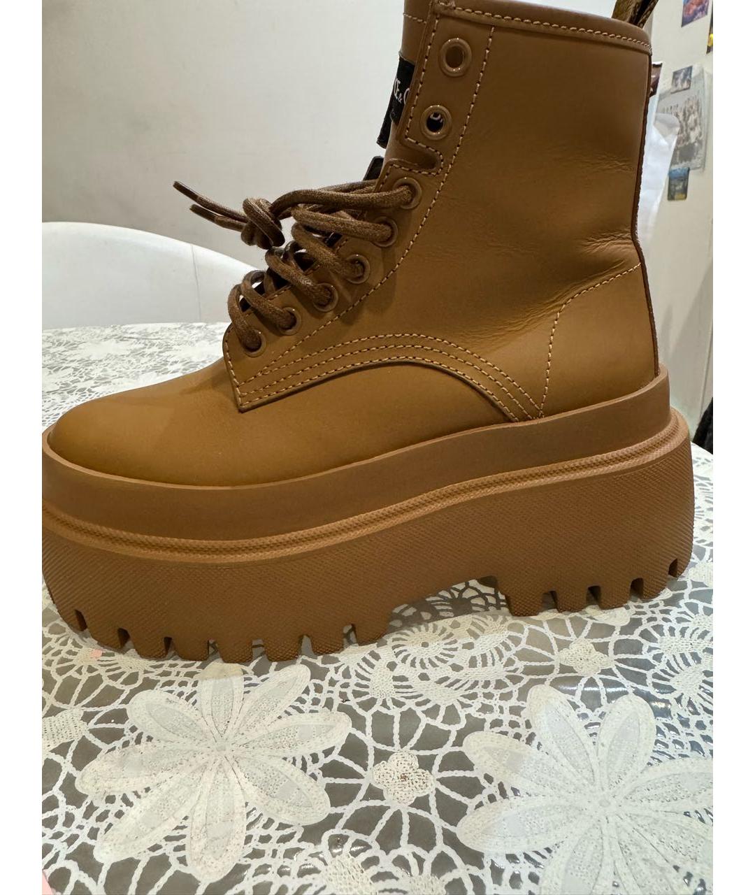 DOLCE&GABBANA Оранжевое кожаные ботинки, фото 3