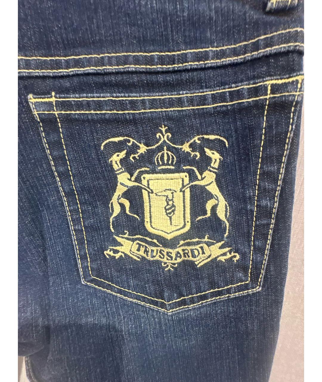 TRUSSARDI Темно-синие хлопко-эластановые прямые джинсы, фото 4