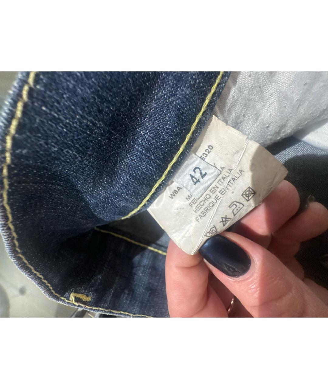 TRUSSARDI Темно-синие хлопко-эластановые прямые джинсы, фото 5