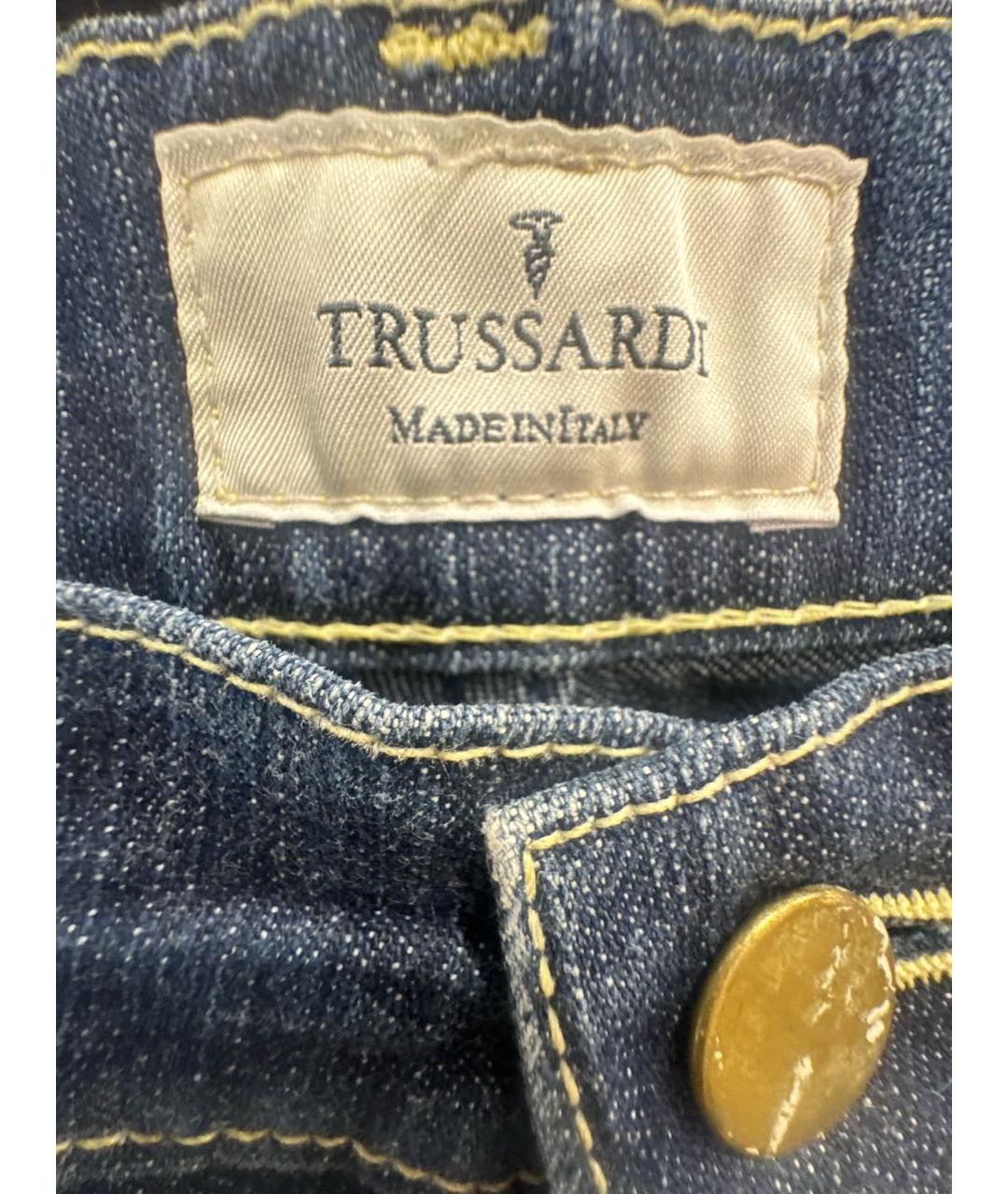 TRUSSARDI Темно-синие хлопко-эластановые прямые джинсы, фото 3