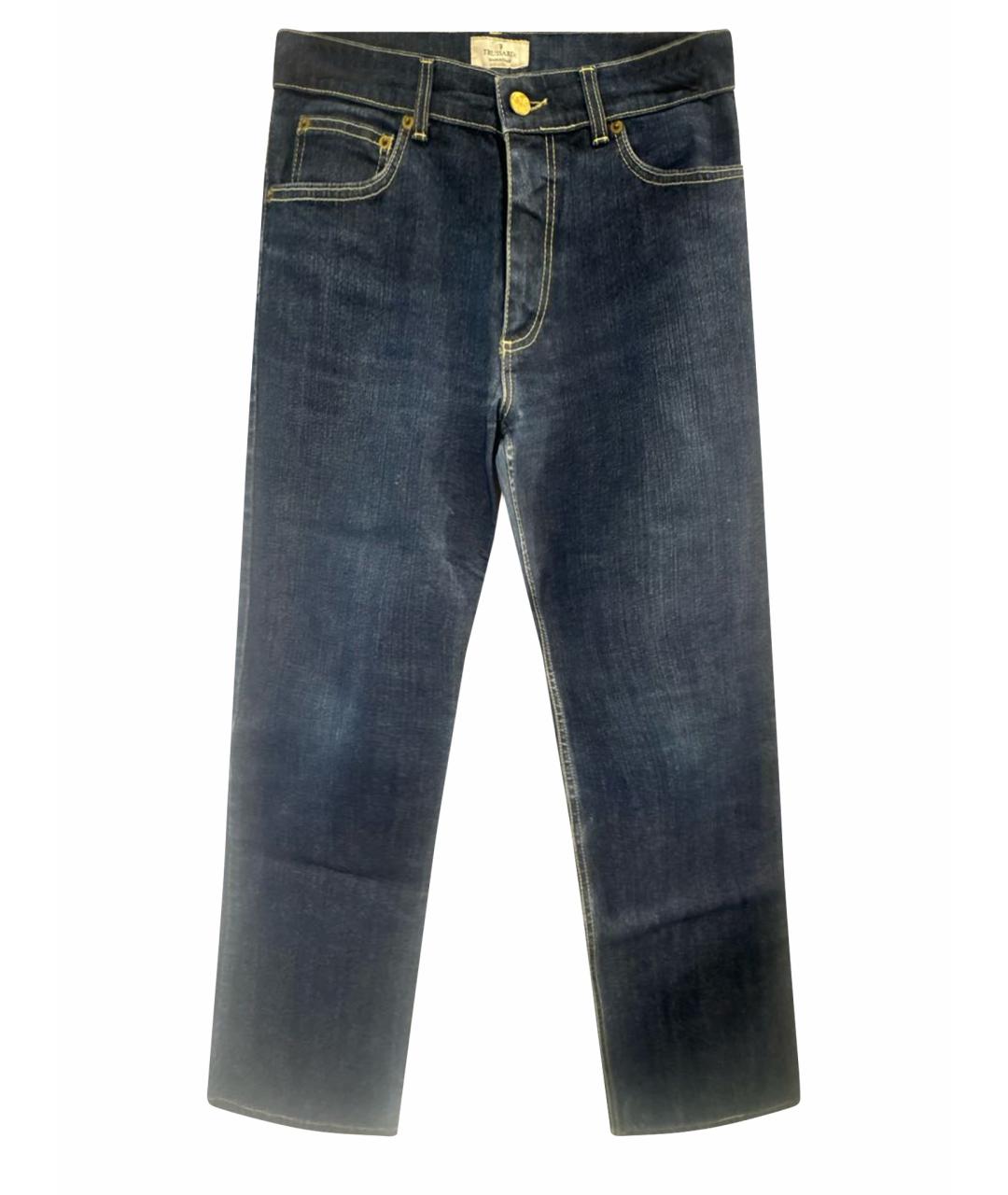 TRUSSARDI Темно-синие хлопко-эластановые прямые джинсы, фото 1