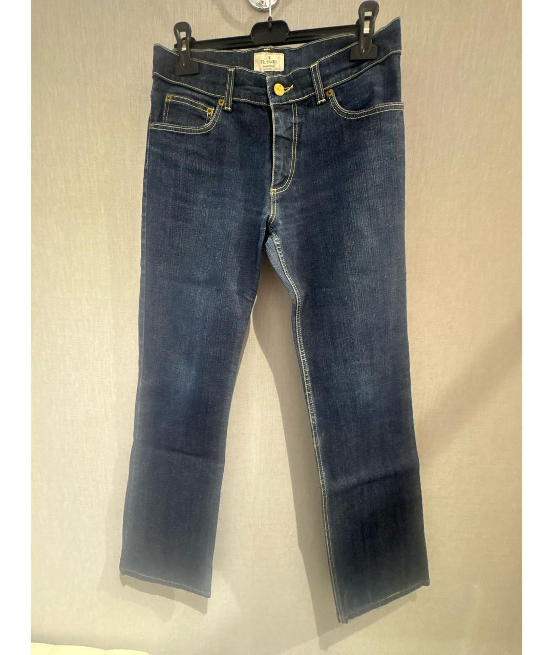 TRUSSARDI Темно-синие хлопко-эластановые прямые джинсы, фото 7