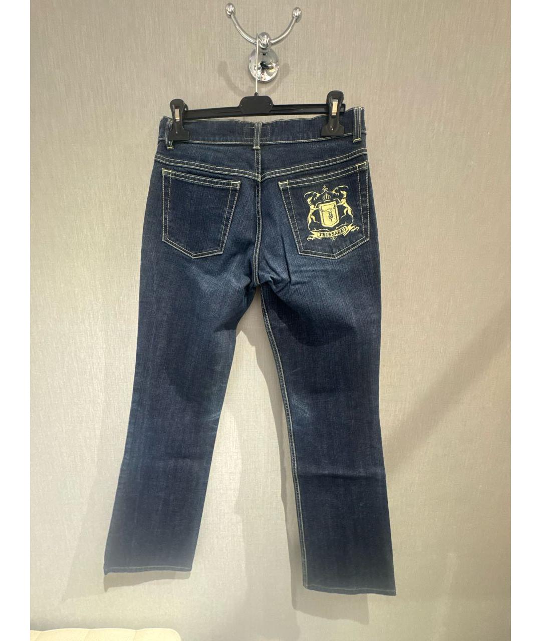 TRUSSARDI Темно-синие хлопко-эластановые прямые джинсы, фото 2