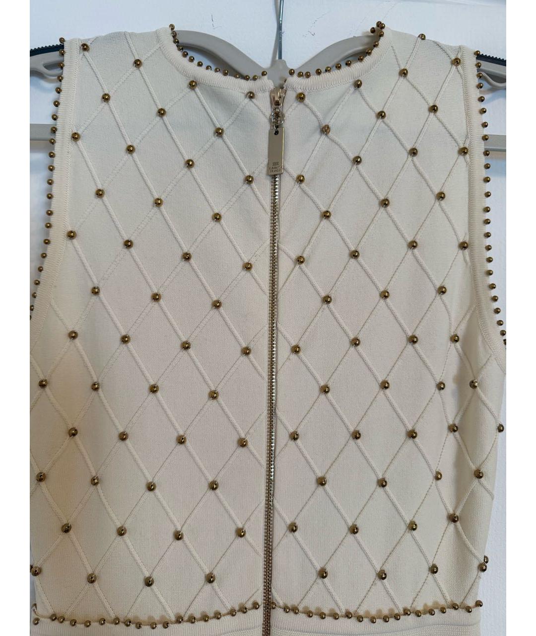 ELISABETTA FRANCHI Бежевое вискозное коктейльное платье, фото 4