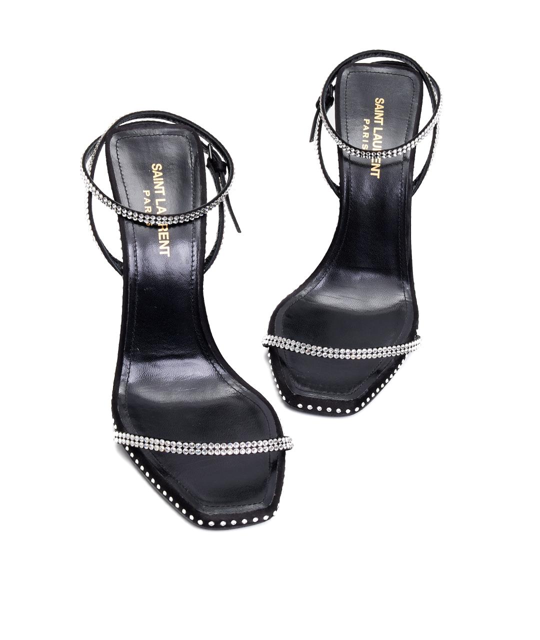 SAINT LAURENT Черные кожаные босоножки, фото 4