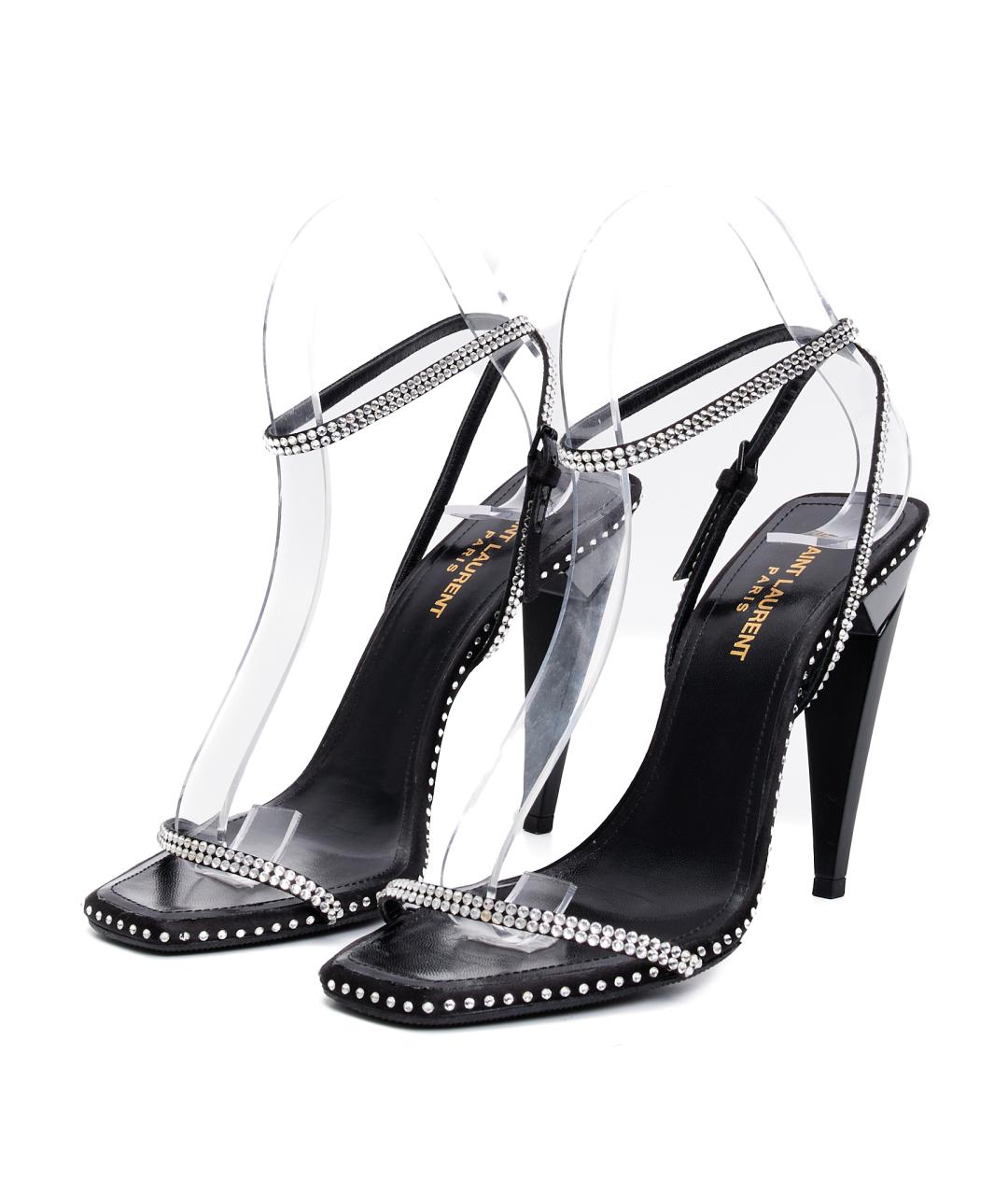 SAINT LAURENT Черные кожаные босоножки, фото 2