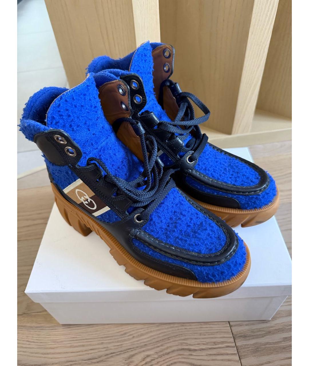 GUCCI Синие кожаные ботинки, фото 7