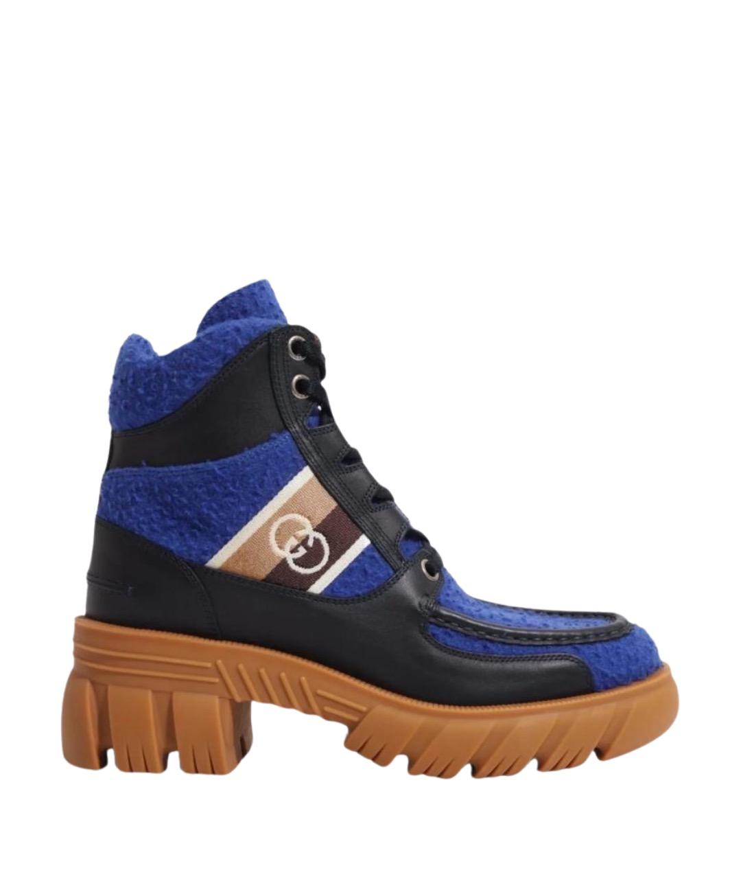 GUCCI Синие кожаные ботинки, фото 1