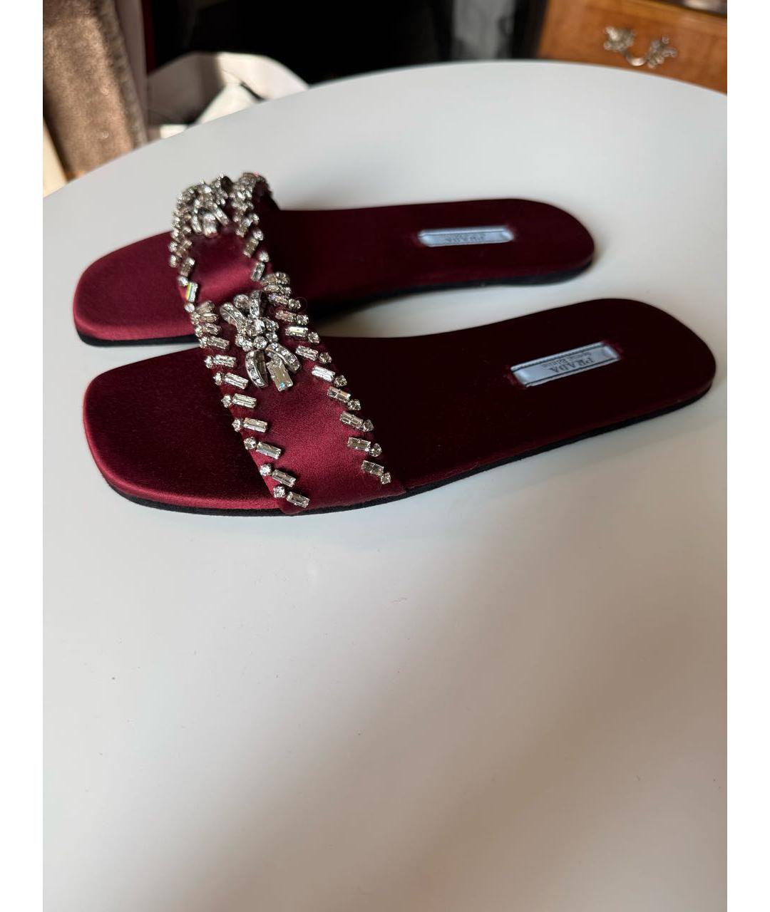 PRADA Бордовые текстильные шлепанцы, фото 2