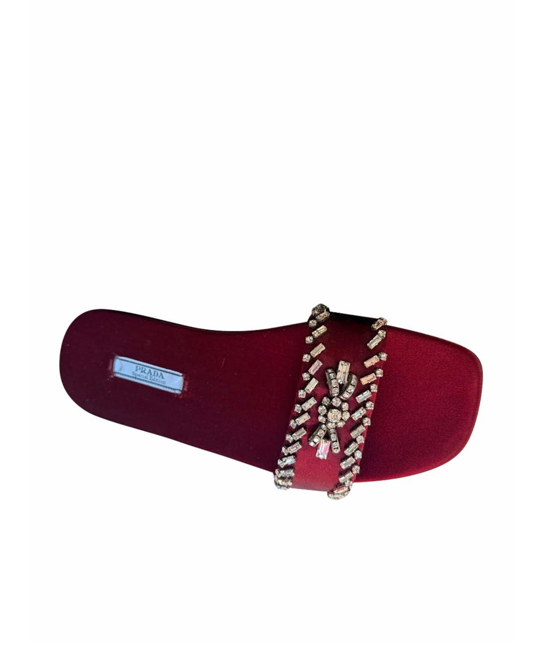 PRADA Бордовые текстильные шлепанцы, фото 1