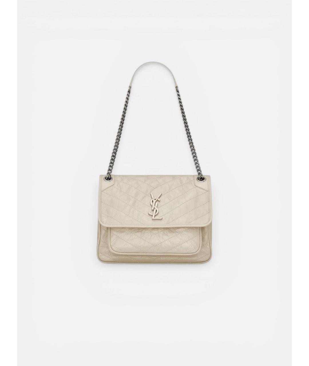 SAINT LAURENT Белая кожаная сумка через плечо, фото 4