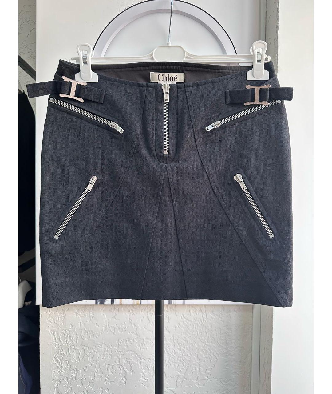 CHLOE Черная хлопковая юбка мини, фото 9