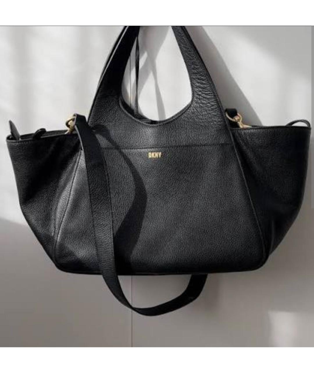 DKNY Черная кожаная сумка тоут, фото 7