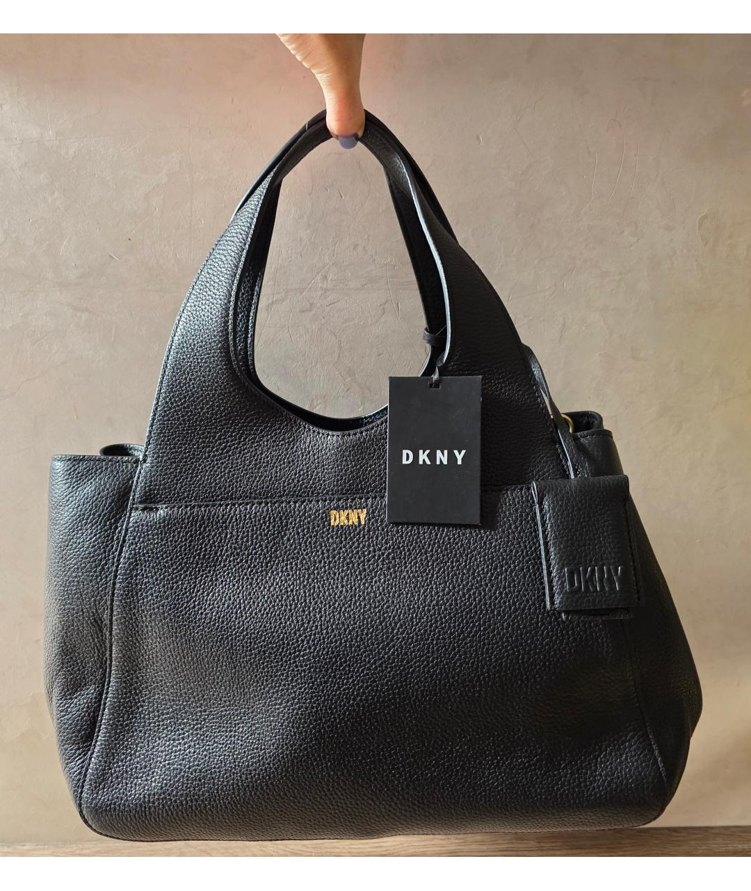 DKNY Черная кожаная сумка тоут, фото 9