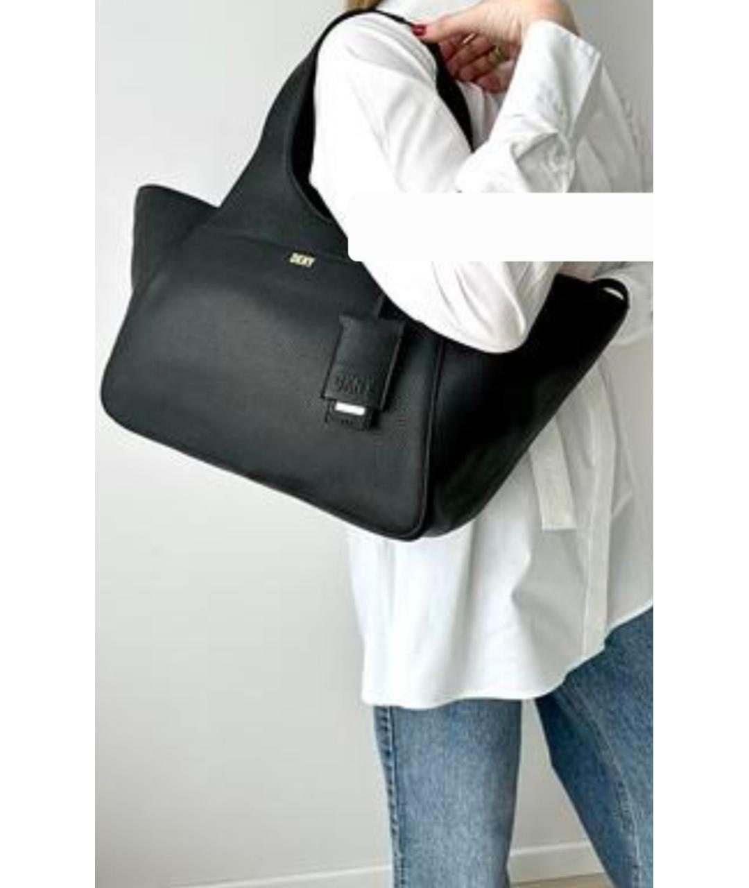 DKNY Черная кожаная сумка тоут, фото 6