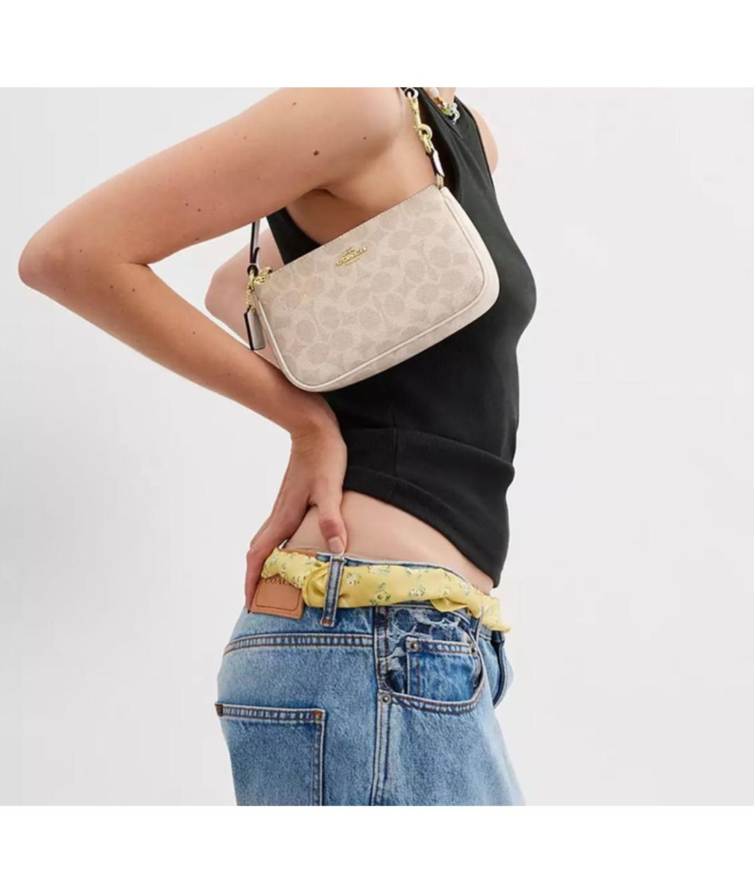 COACH Бежевая сумка с короткими ручками, фото 4