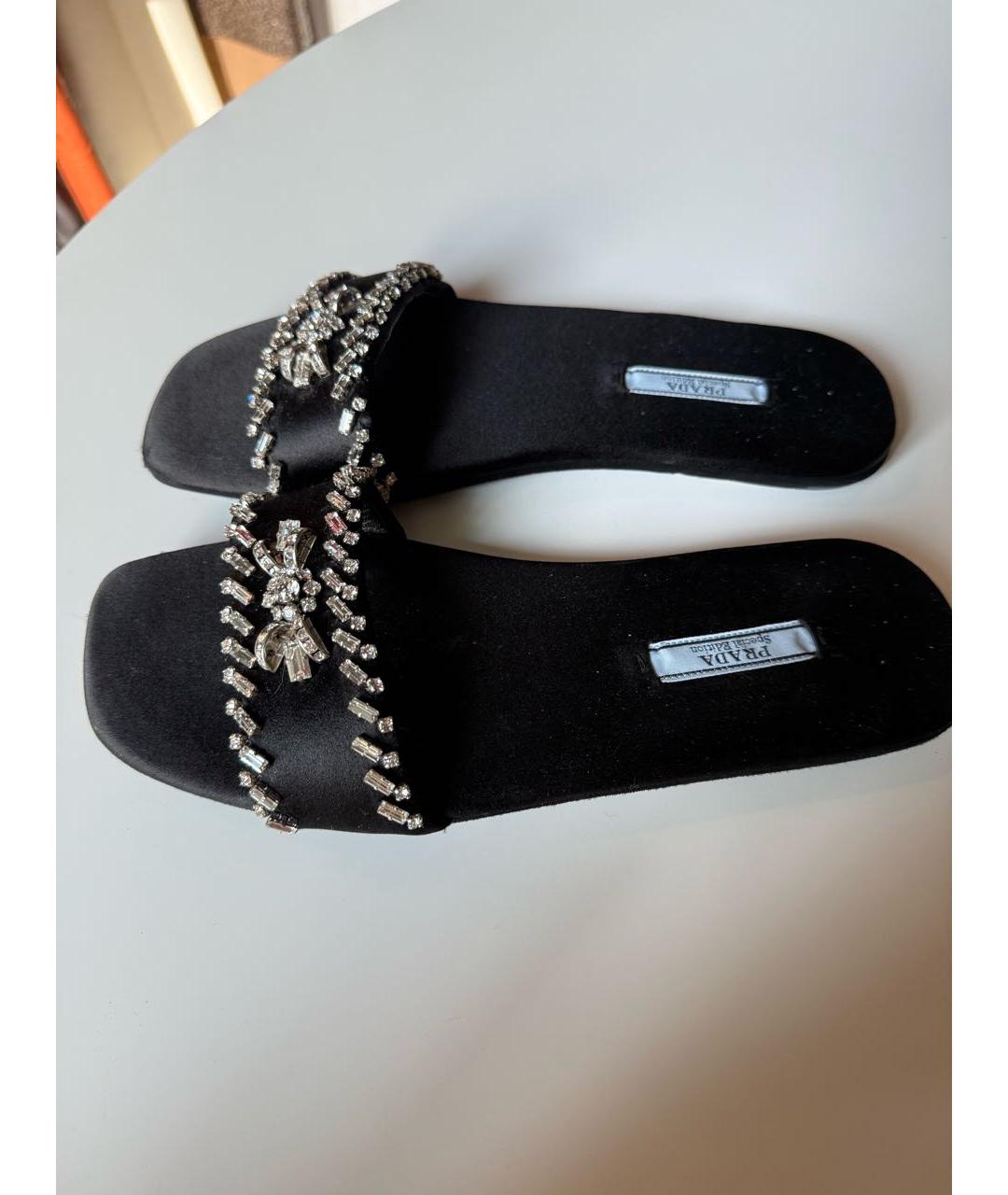PRADA Черные текстильные шлепанцы, фото 2