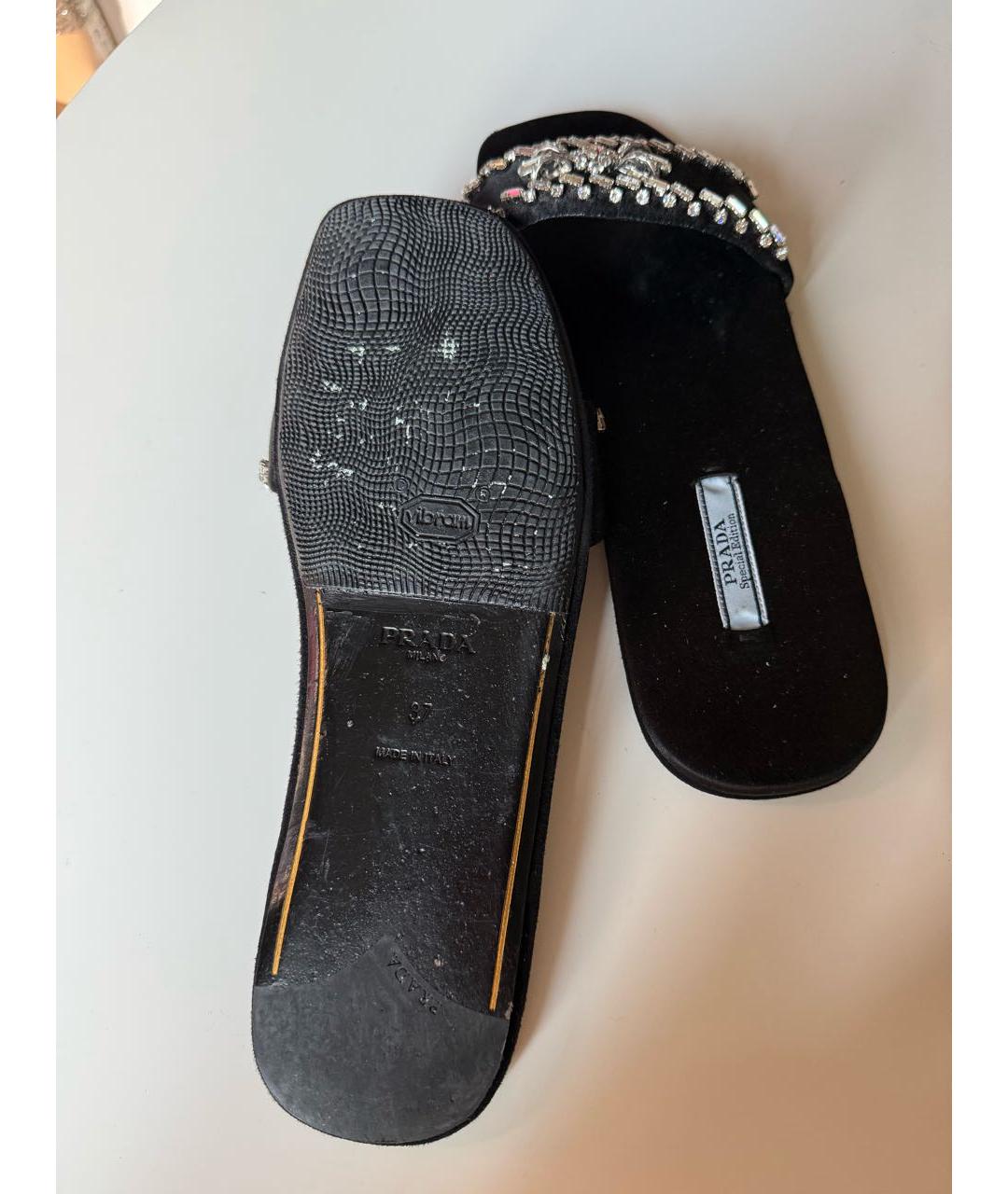 PRADA Черные текстильные шлепанцы, фото 4