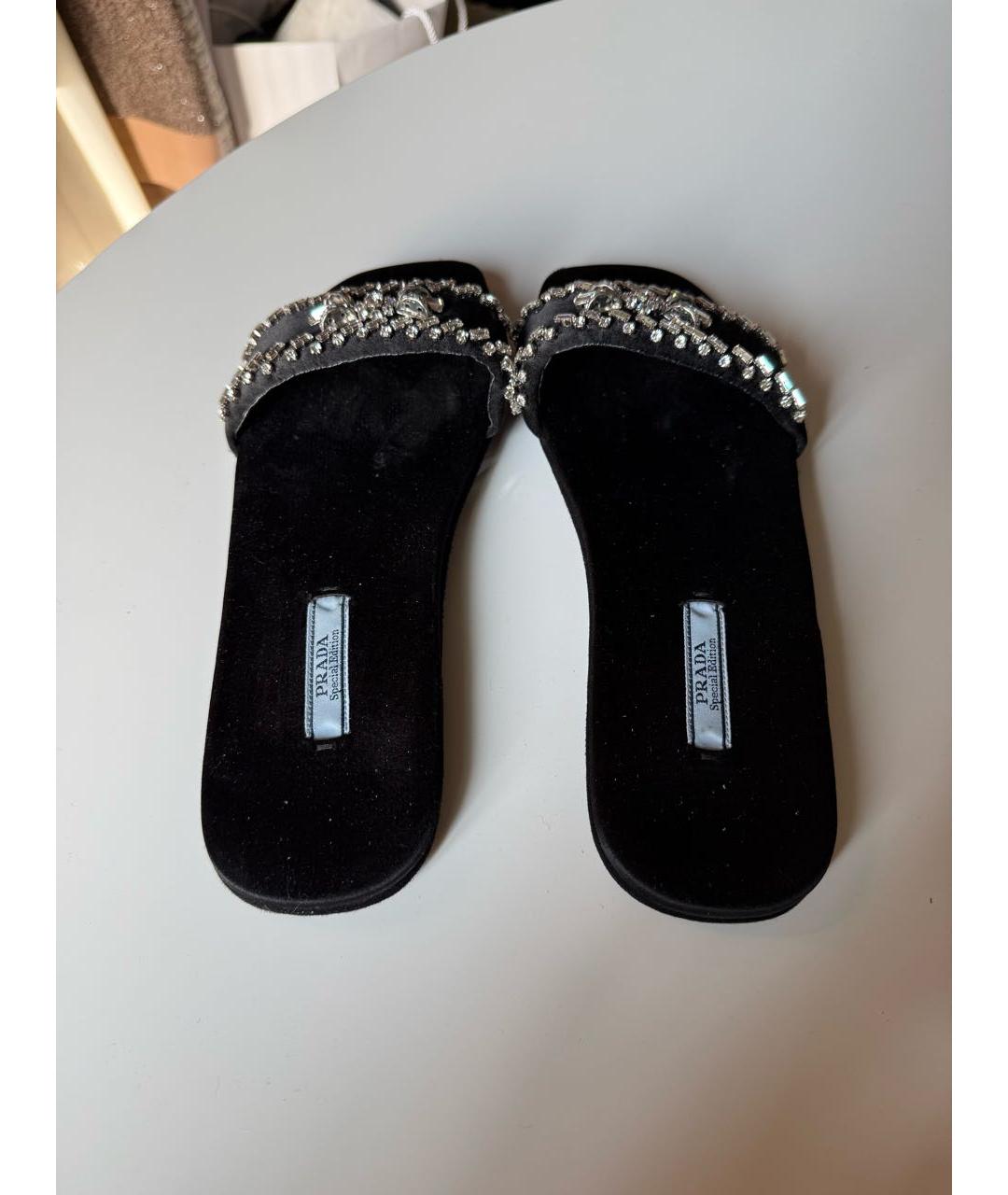 PRADA Черные текстильные шлепанцы, фото 3