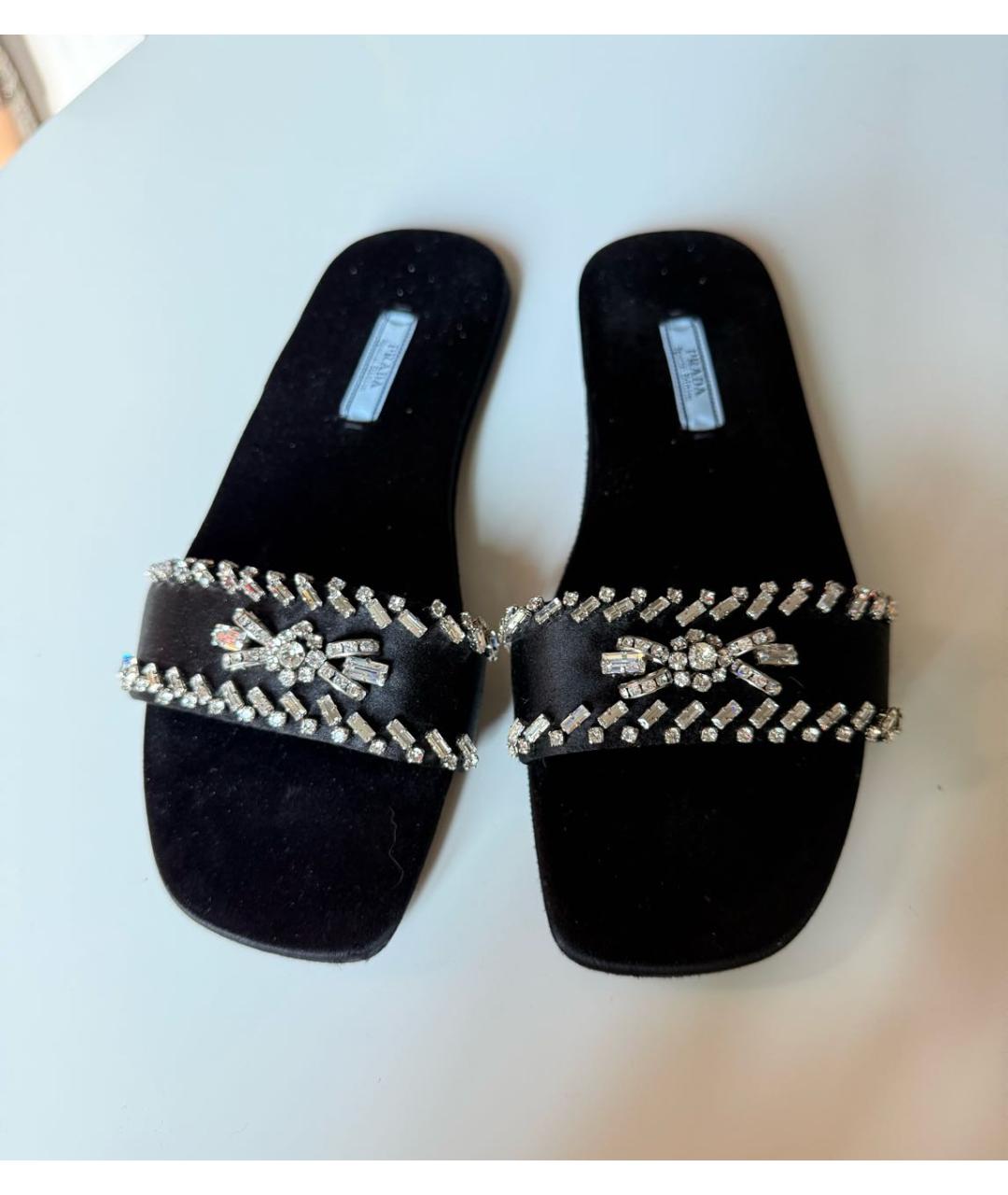 PRADA Черные текстильные шлепанцы, фото 5