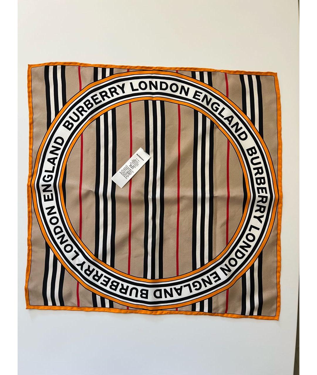 BURBERRY Бежевый шелковый шарф, фото 4