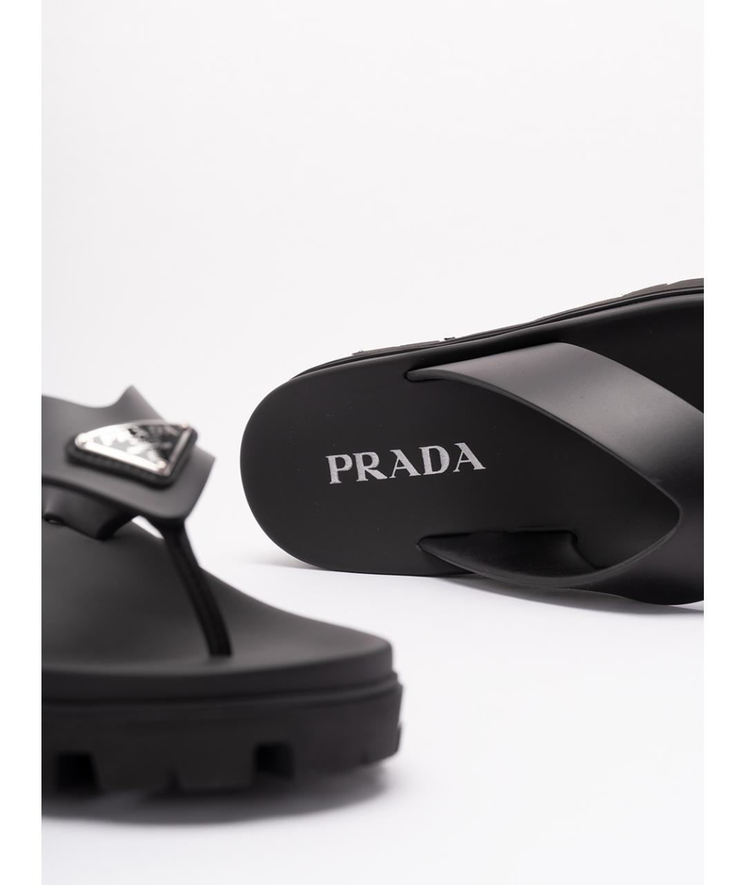 PRADA Черные резиновые шлепанцы, фото 5