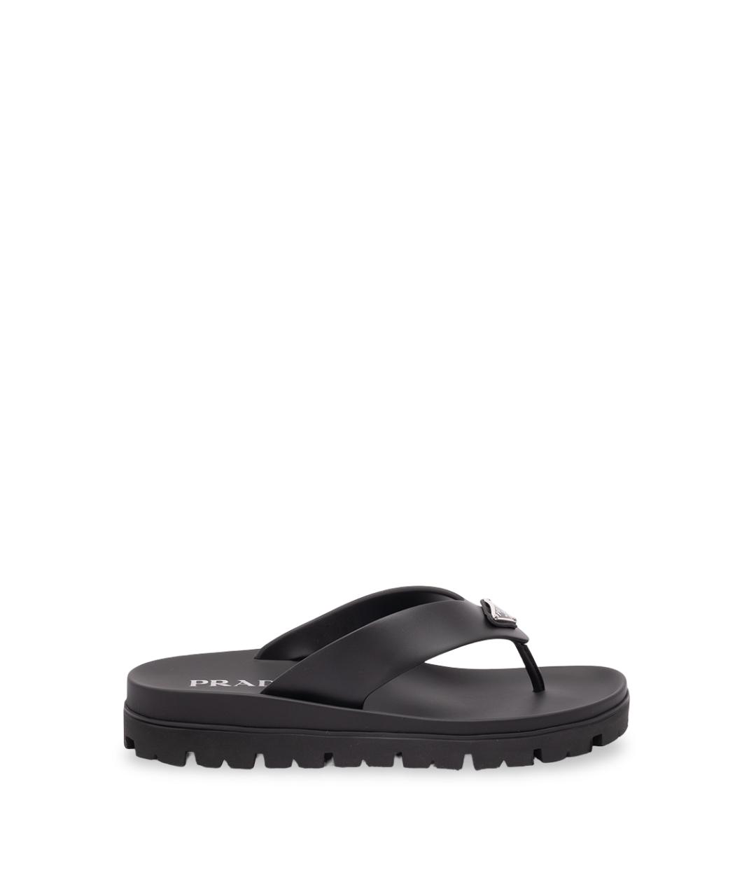 PRADA Черные резиновые шлепанцы, фото 1