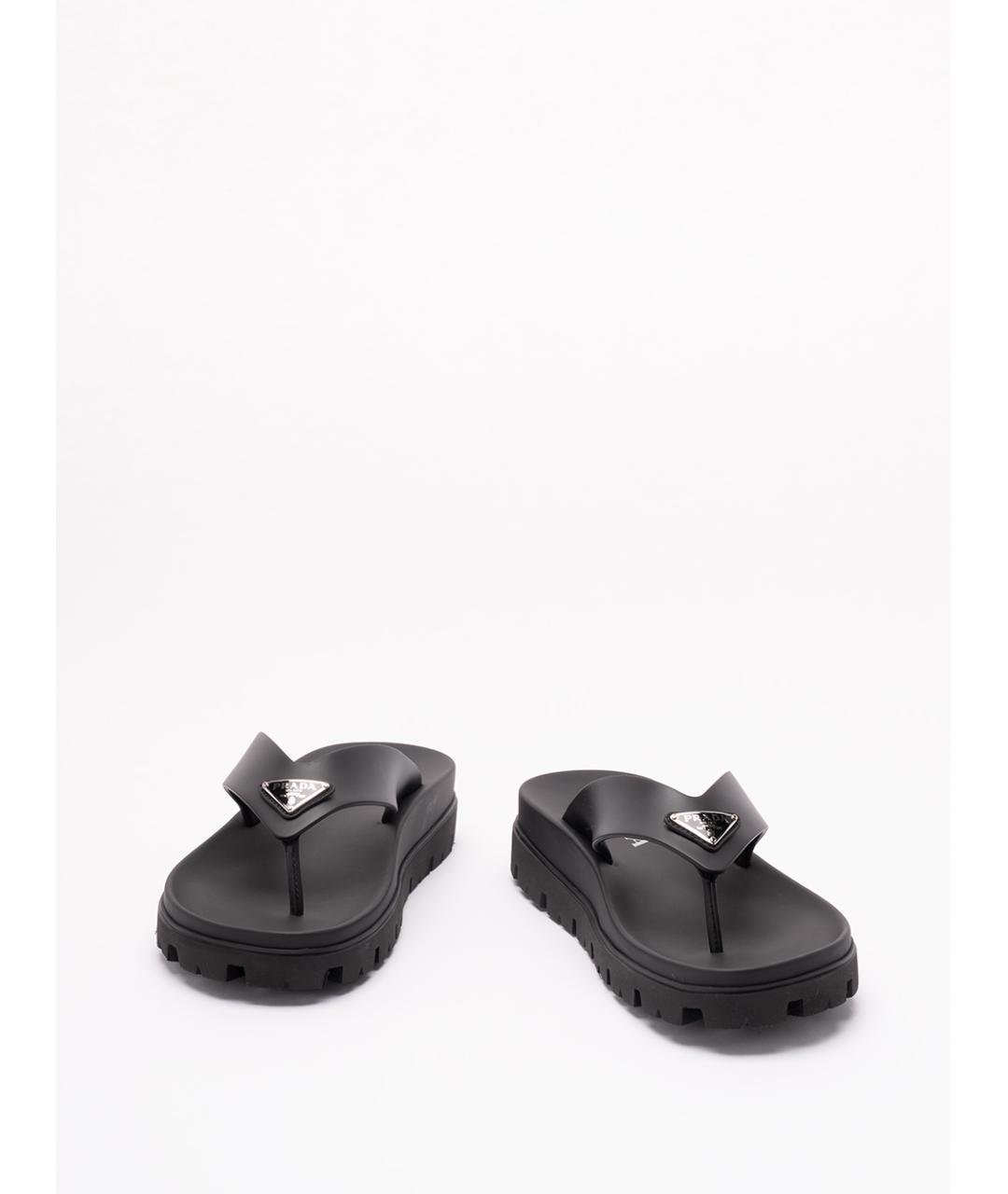 PRADA Черные резиновые шлепанцы, фото 2