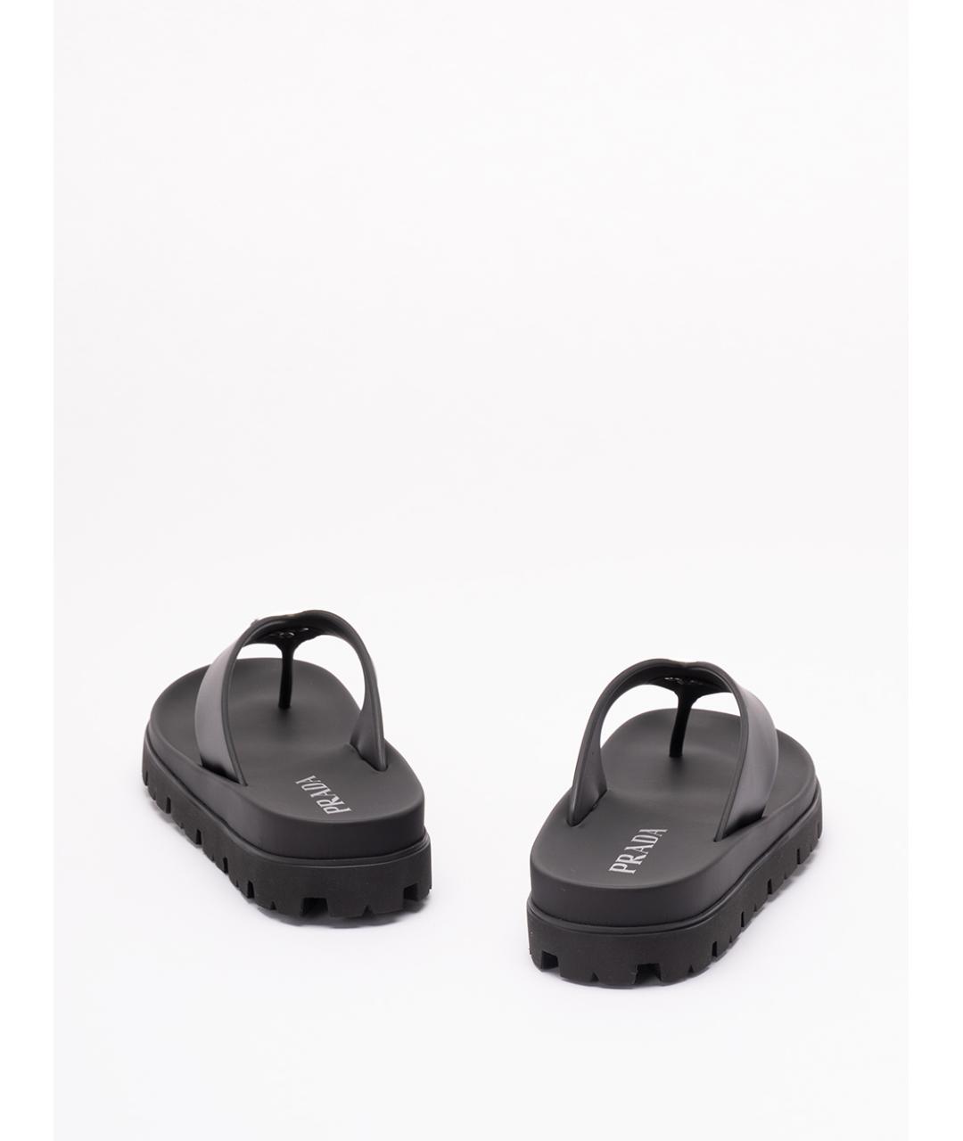 PRADA Черные резиновые шлепанцы, фото 3
