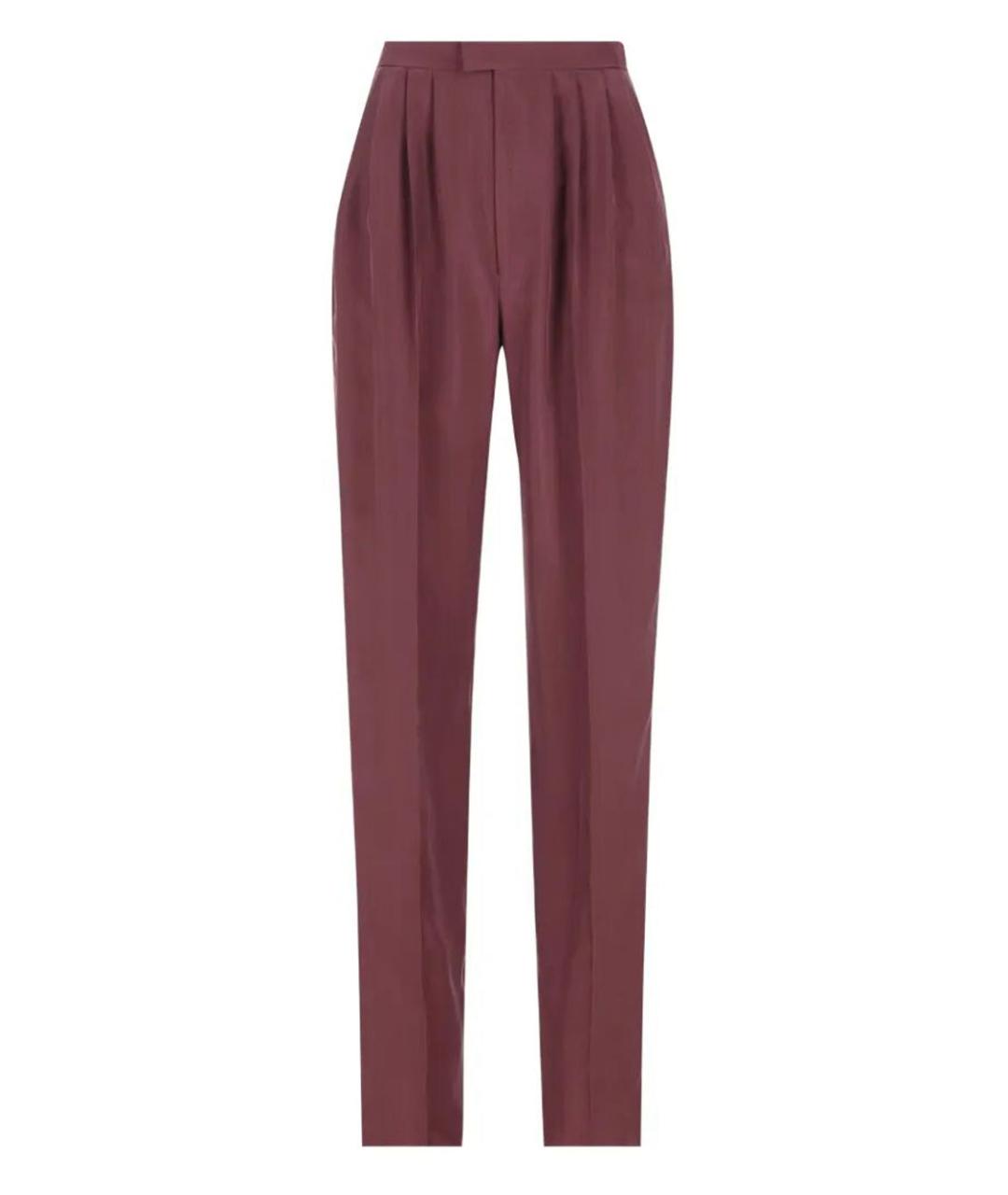 SAINT LAURENT Бордовые шелковые прямые брюки, фото 1
