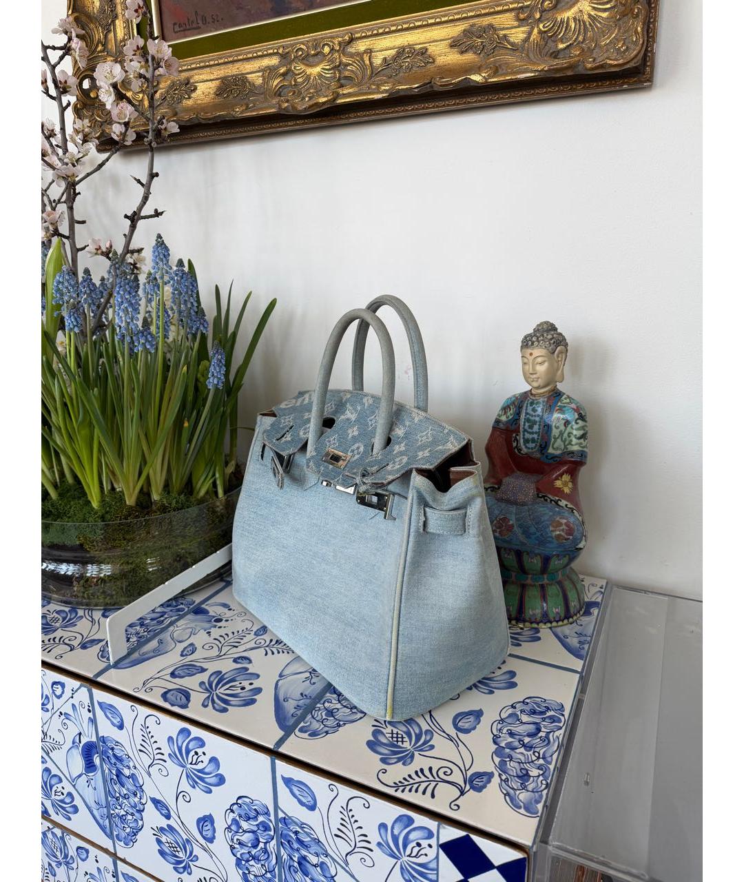 LOUIS VUITTON Голубая деним сумка с короткими ручками, фото 5