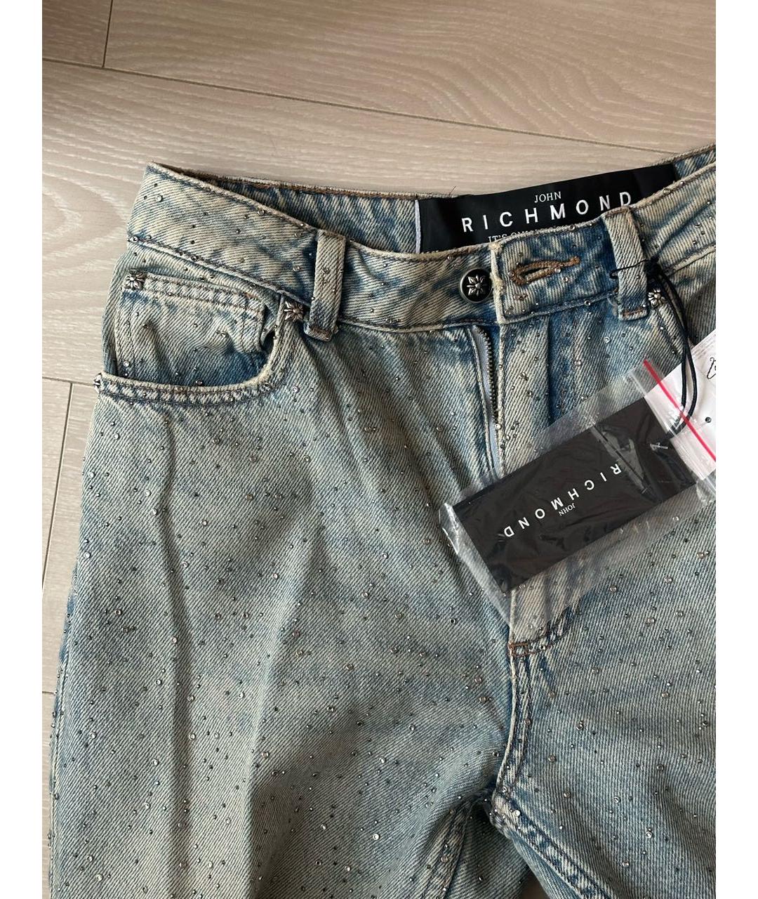 JOHN RICHMOND Голубые хлопковые прямые джинсы, фото 3