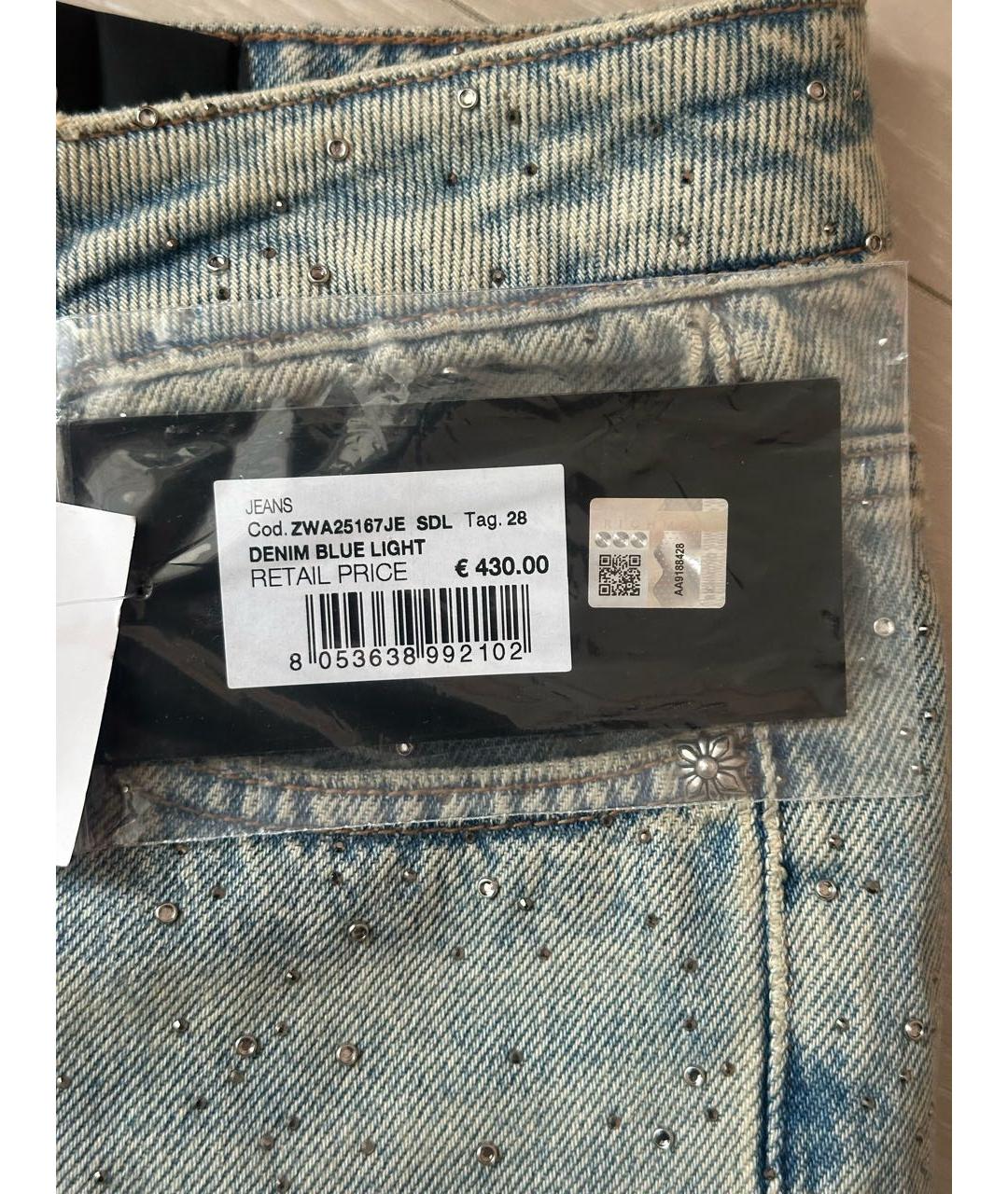 JOHN RICHMOND Голубые хлопковые прямые джинсы, фото 4