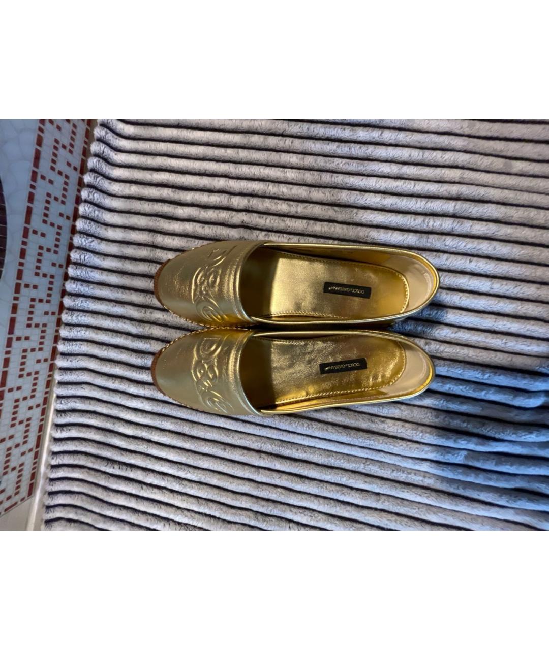 DOLCE&GABBANA Золотые кожаные эспадрильи, фото 3
