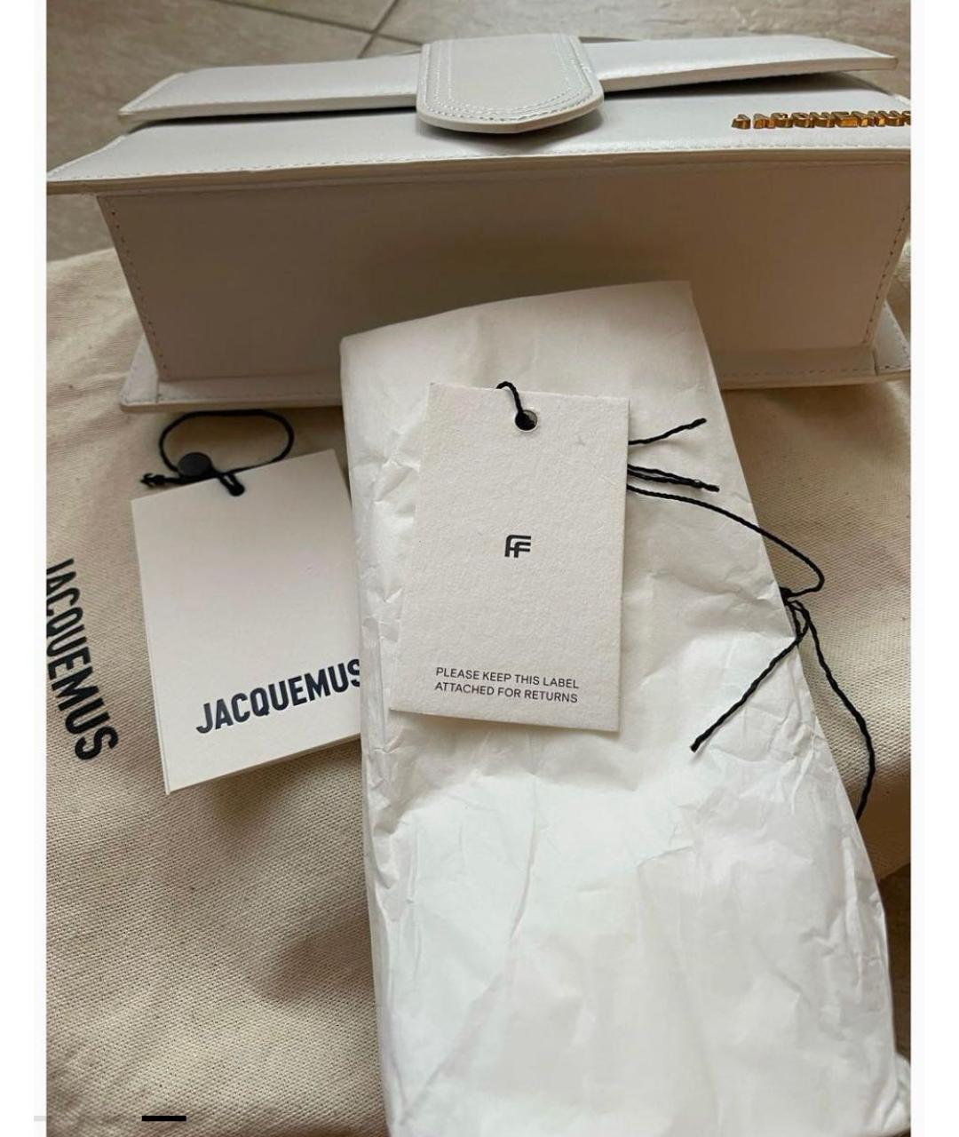 JACQUEMUS Белая кожаная сумка с короткими ручками, фото 4