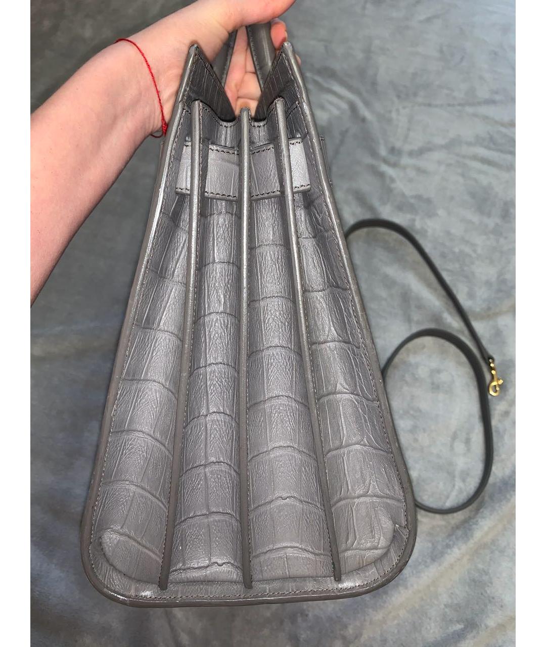 SAINT LAURENT Серая кожаная сумка тоут, фото 6