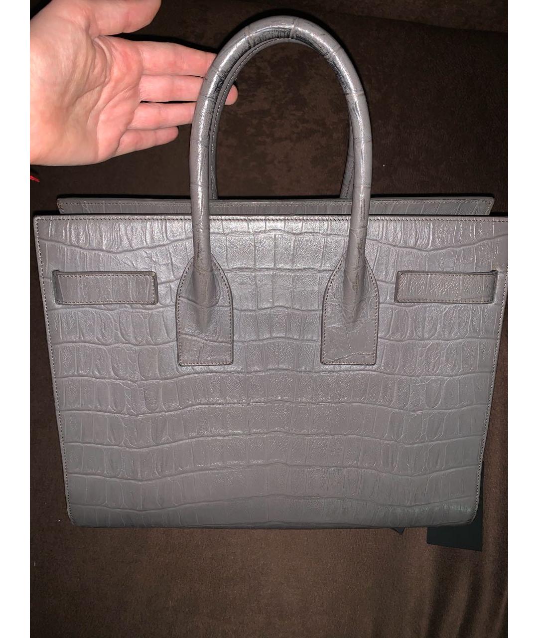 SAINT LAURENT Серая кожаная сумка тоут, фото 2