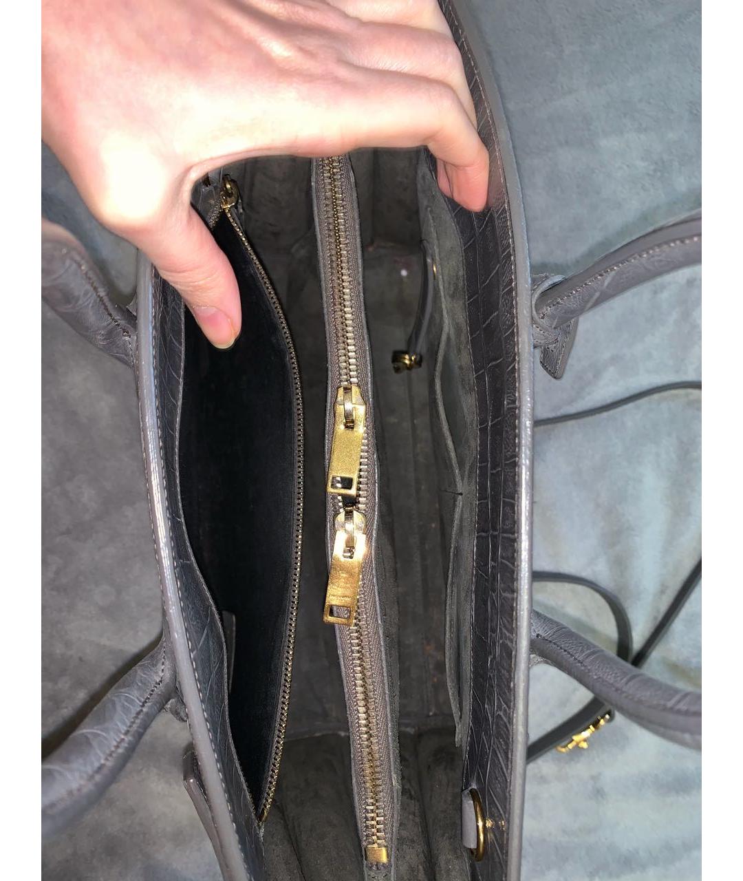 SAINT LAURENT Серая кожаная сумка тоут, фото 7