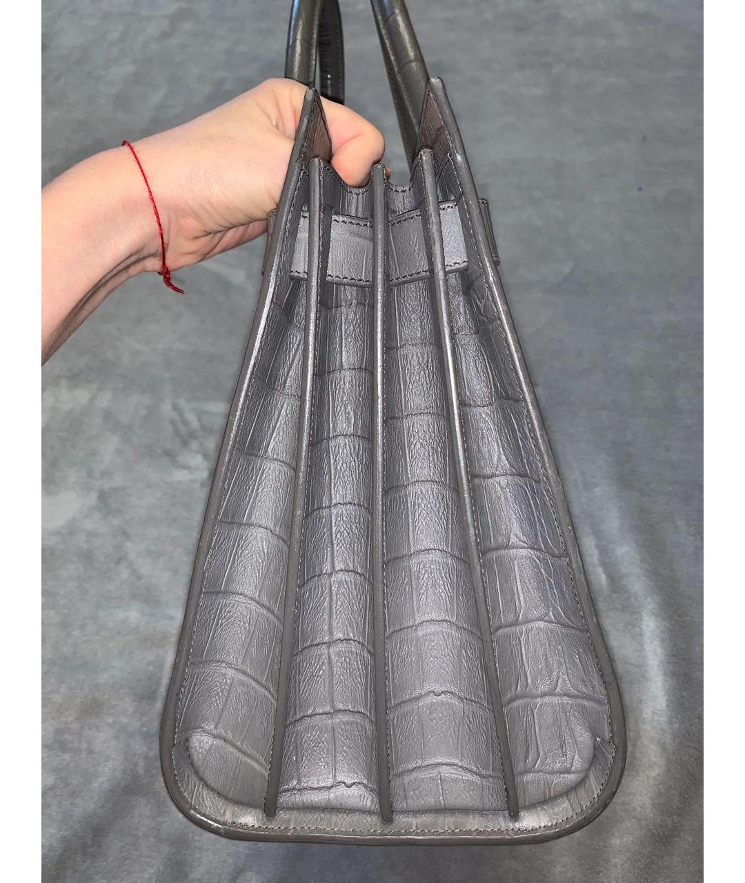 SAINT LAURENT Серая кожаная сумка тоут, фото 5