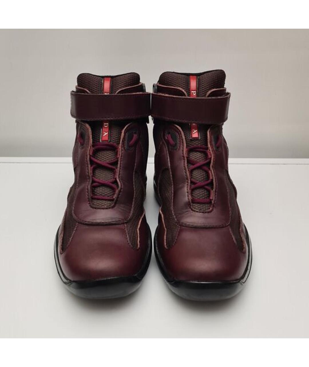 PRADA Бордовые кожаные кроссовки, фото 2