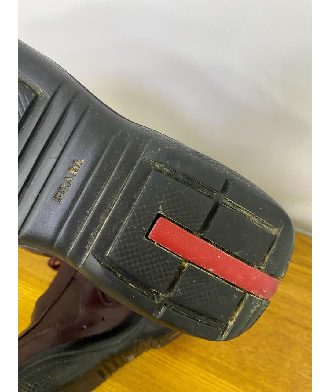 PRADA Бордовые кожаные кроссовки, фото 9