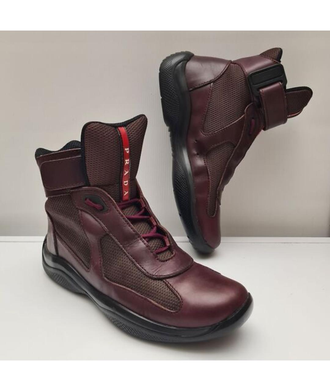 PRADA Бордовые кожаные кроссовки, фото 10