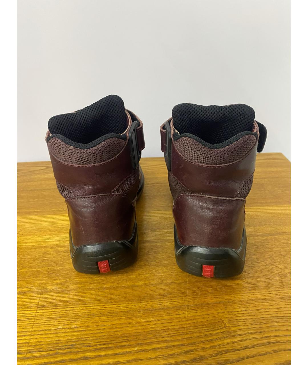 PRADA Бордовые кожаные кроссовки, фото 7