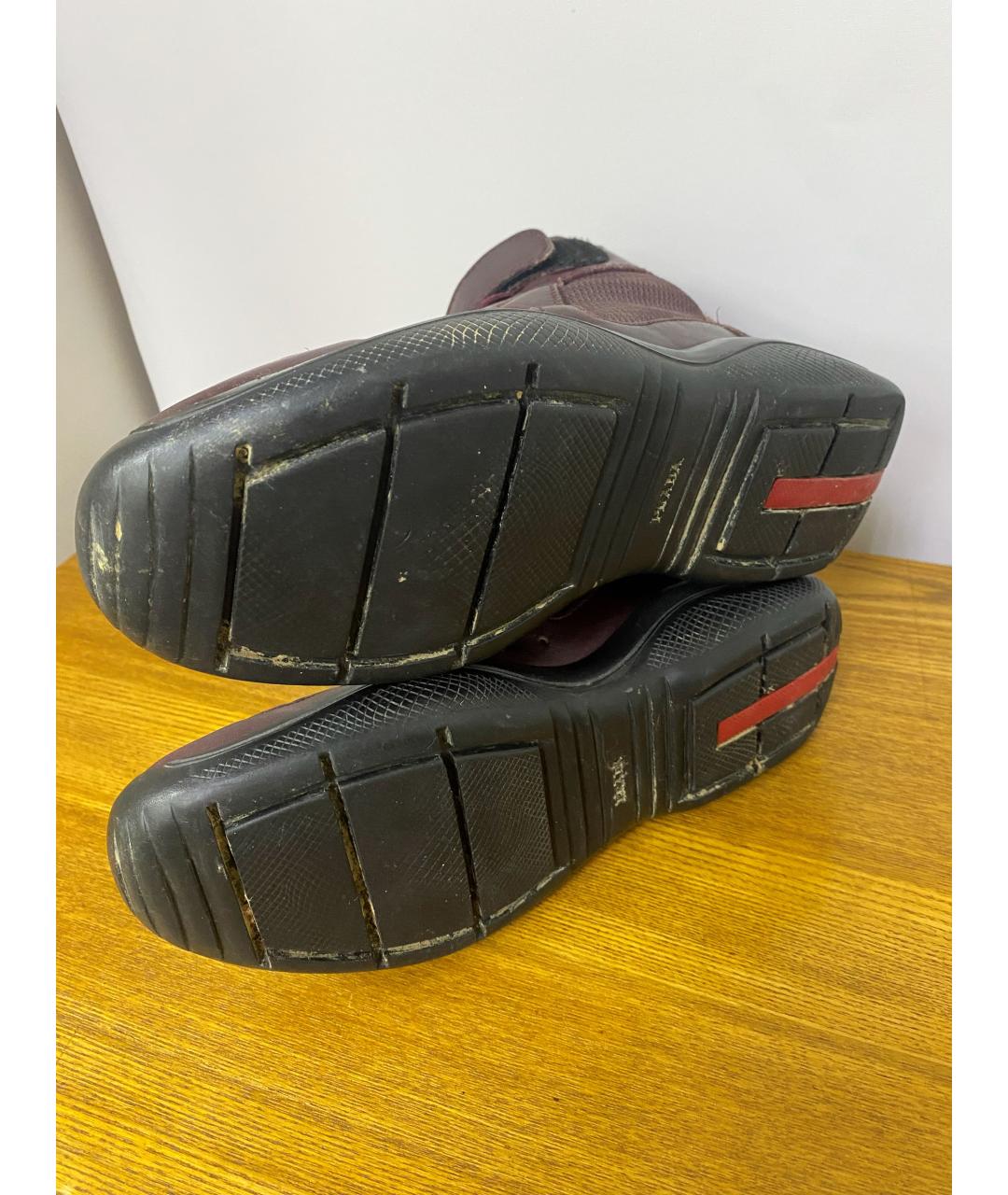 PRADA Бордовые кожаные кроссовки, фото 8