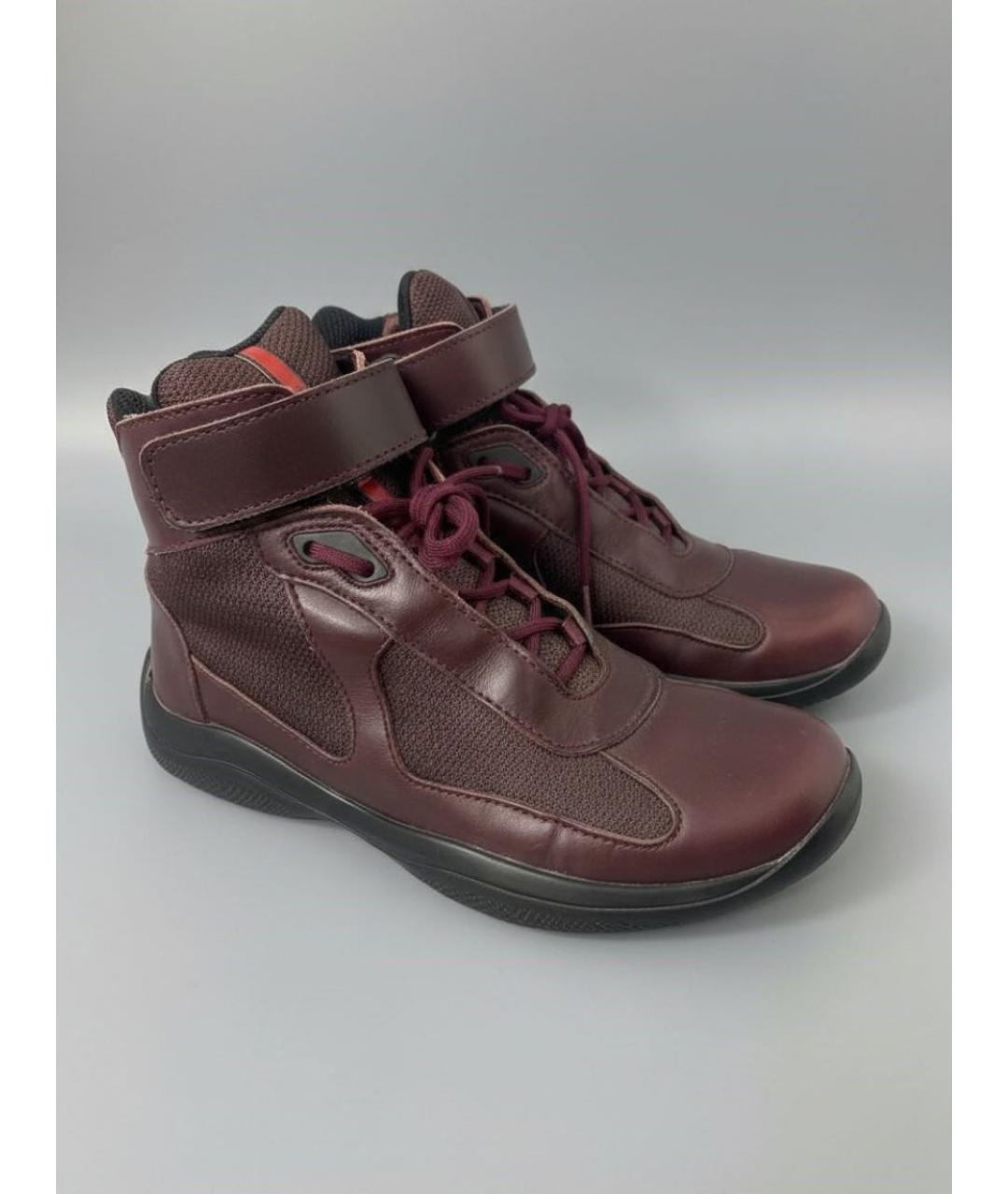 PRADA Бордовые кожаные кроссовки, фото 3